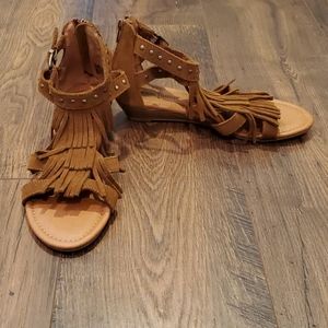 Minnetonka Brown Suede Wedge Sandals